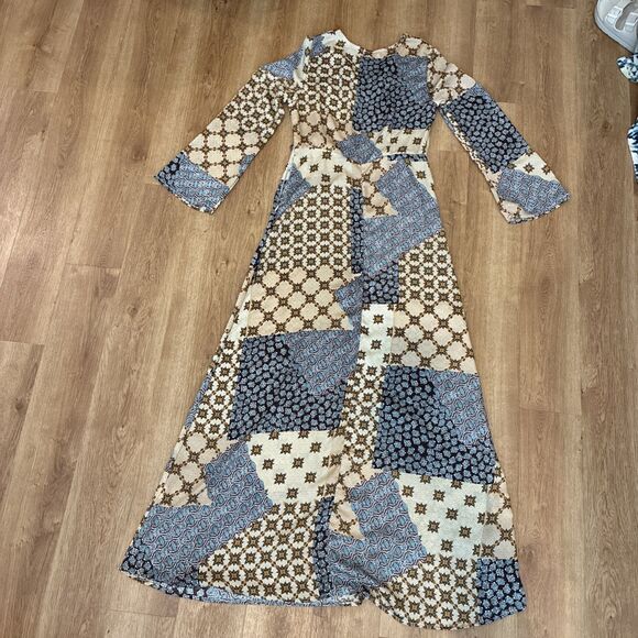 Glamorous Patchwork Geometric Floral Smock Maxi Dress Womens Size Large - Picture 9 of 14